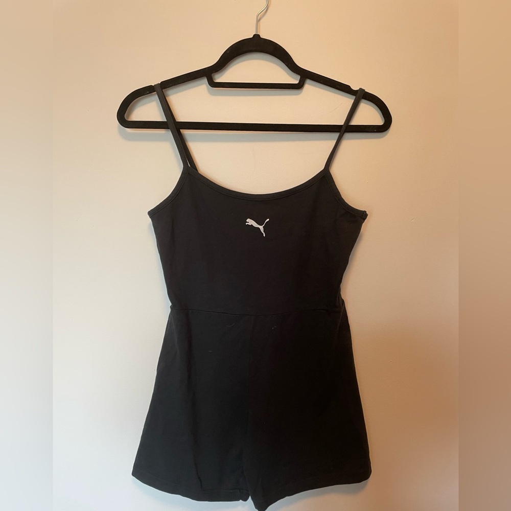 Puma women’s black spaghetti strap athletic romper - M
